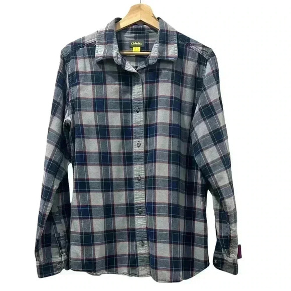 Cabelas Womens Large Blue Plaid Flannel Size Large - Picture 1 of 4